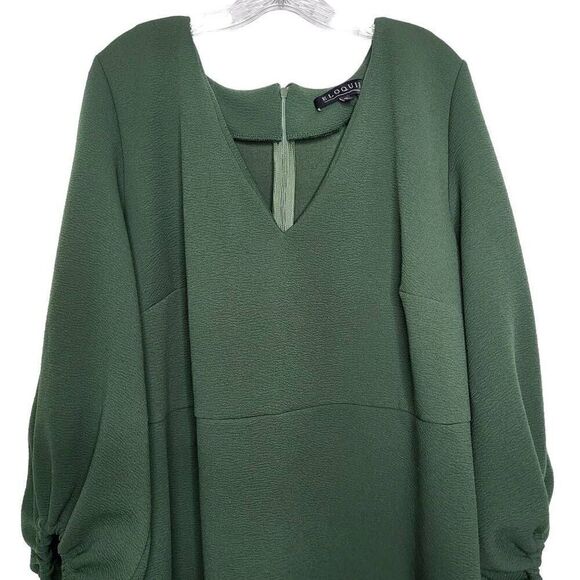 Eloquii Green Balloon Sleeves V Neck Dress Size 24 - Picture 4 of 11